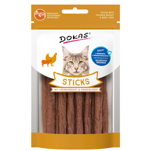 Dokas Cat Snack Sticks mit Hühnerbrust + Rinderleber 30g - Dokas