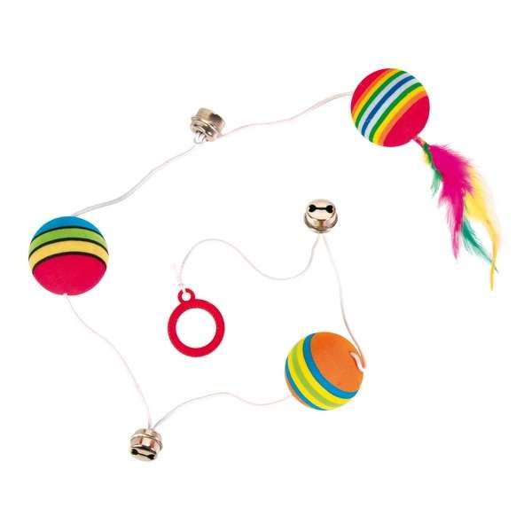 Trixie 3 Rainbow-Bälle am Gummiband mit Glöckchen - Trixie
