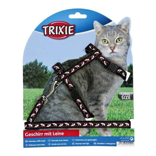 Trixie Katzen-Garnitur mit Leine + Schnappverschlüssen - Katzenmotiv - Trixie