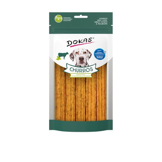 Dokas Dog Snack Churros mit Rinderleber, Süsskartoffel & Mehlwurm 150g - Dokas